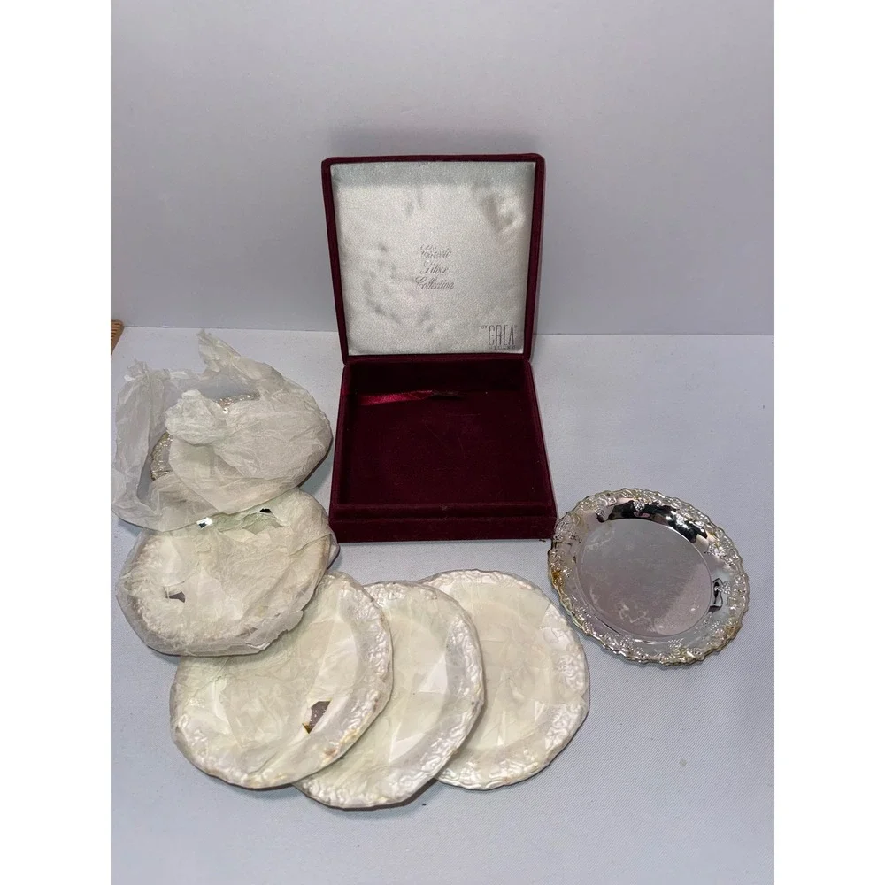 CREA Milano Classic Silver Collection Coaster Set of 6 with Velvet Box Vintage